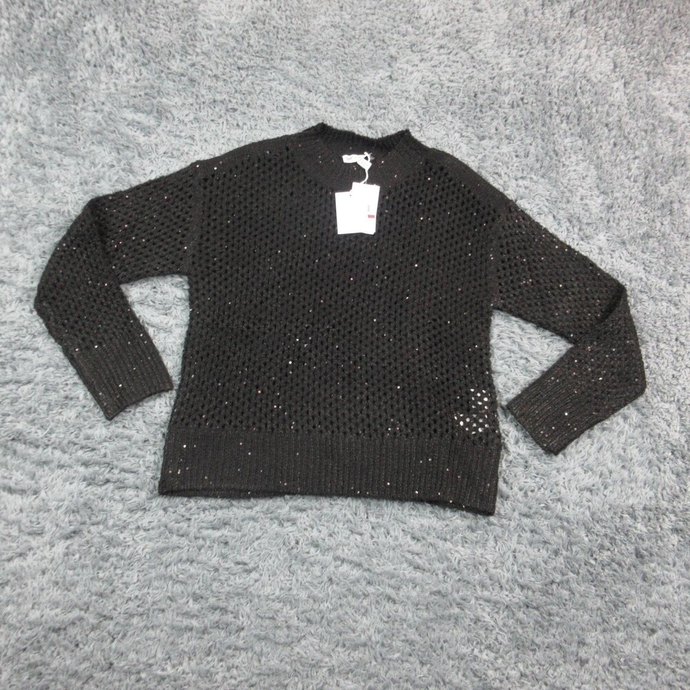 Jessica Simpson Sweater Womens Small Black Open Stitch Sequin Lined Pullover NWT
